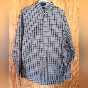 Nautica Men's Blue and White Plaid Shirt